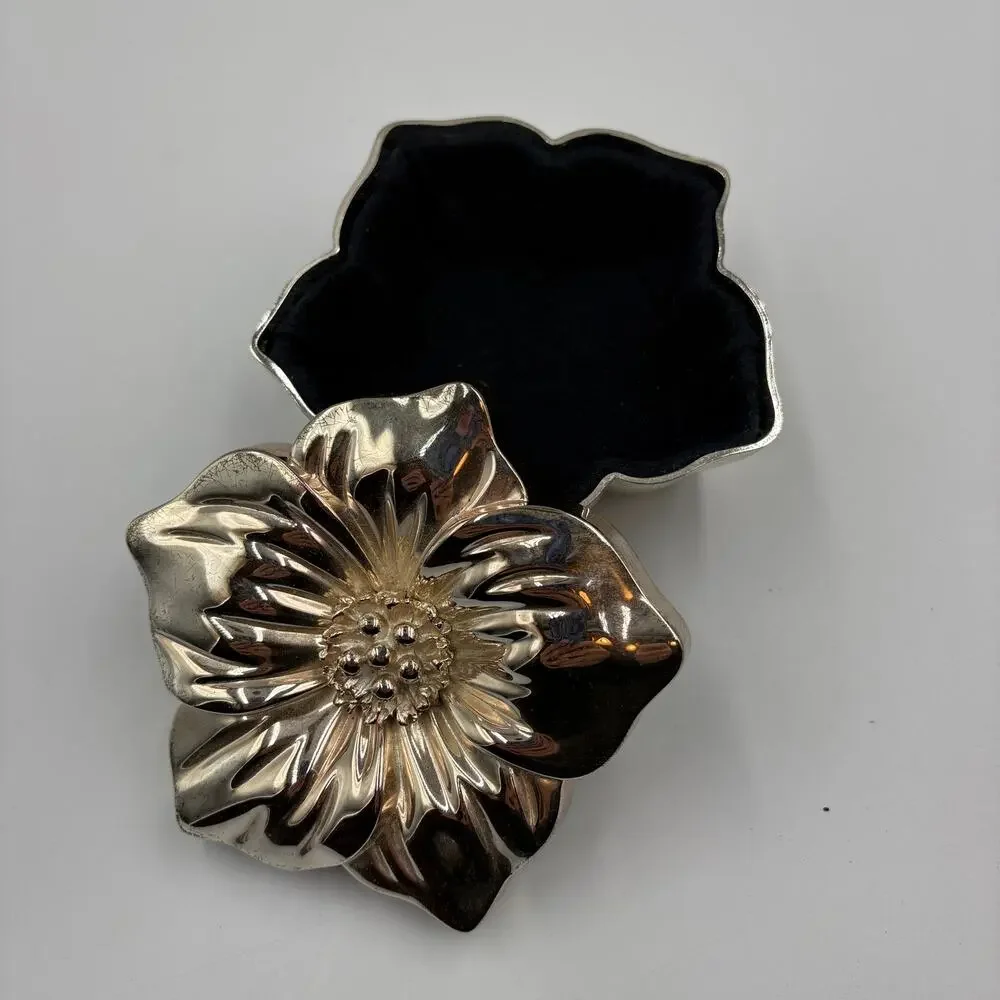2006 For Your Ease Only Silver Toned Metal Flower Trinket Box